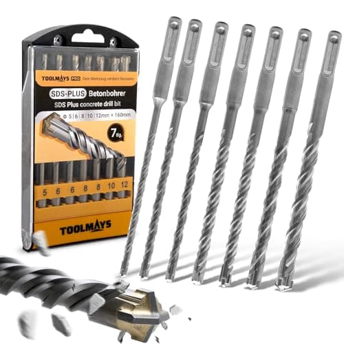Image of TOOLMAYS 7PCS SDS Plus Rotary Hammer Drill Bit Set, Ø5-12 mm x 160 mm SDS-Plus Drill Bit Set, Carbide Tip, Masonry Drill Bits for Concrete, Stone, Brick Wall