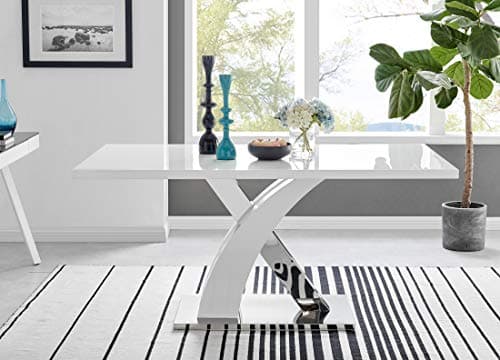 Image of Atlanta Rectangle Chrome Metal Modern Stylish High Gloss White 6 Seater Dining Table and 6 Stylish Modern Milan Dining Chairs Set (Dining Table Only)