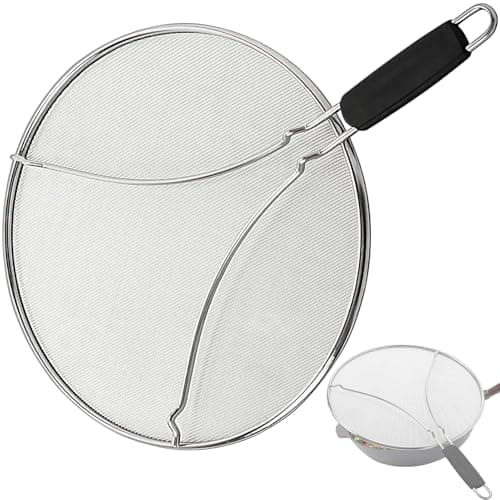 Image of Apidgrowth13 Inch Stainless Steel Grease Splatter Guard with Comfortable Grip, Perforated Stainless Steel, Shield from Splashing Oil, Splatter Screen for Cooking, Dishwasher Safe