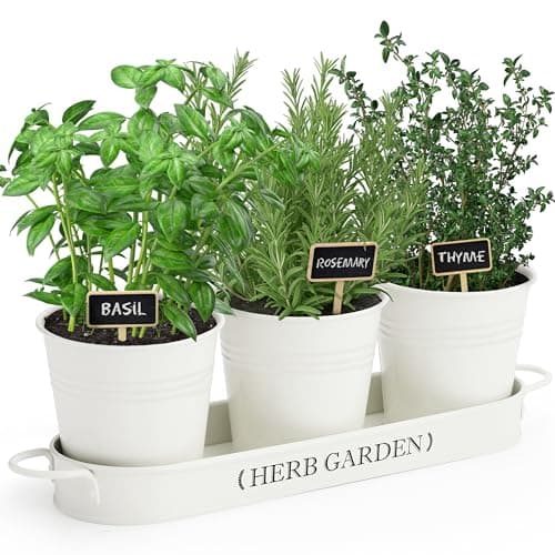 Image of PERFNIQUE Indoor Herb Garden, Herb Planter for Indoor/Outdoor, Farmhouse Plant Pots, Windowsill Herb Garden with Tray(Planter only) Window Pots