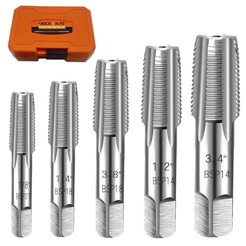 Image of 5-Piece BSP Pipe Tap Set, Precision Carbon Steel Tap Set for Clean Accurate Threads, 3/4", 1/2", 3/8", 1/4", 1/8" BSP Tap, Perfect for Plumbers Mechanics DIYers, with Durable Plastic Case.