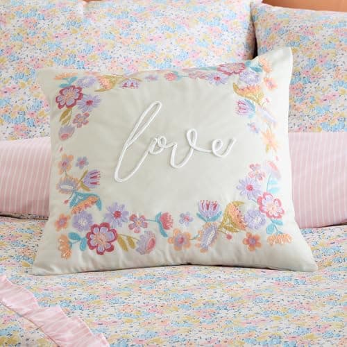 Image of Catherine Lansfield Love Embroidered 45x45cm Cushion Natural