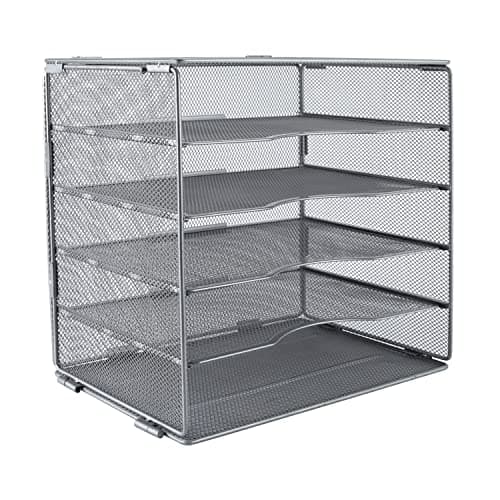 Image of EasyPAG 5 Tier Metal Mesh A4 Desk Tray,File Holder,Paper Organiser,Magazine Storage,Filing Rack for Office & Home Desktop Tidy,Silver