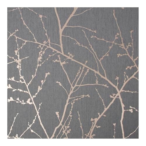 Image of Superfresco Easy Innocence Branch Charcoal & Copper Metallic Wallpaper | Paste The Wall | Charcoal Trees | Eco-Friendly