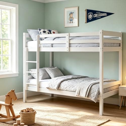 Image of Panana Bunk Bed 3FT Wooden Bunky Sleeper Bed Single Double Bed For Kids, Children (White)