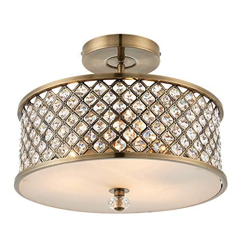 Image of National Lighting Tim Decorative Antique Brass with Crystal Bead Detailing Flush Mount Ceiling Light Fixture Pendant Lamp for Dining Room Bedroom Living Room