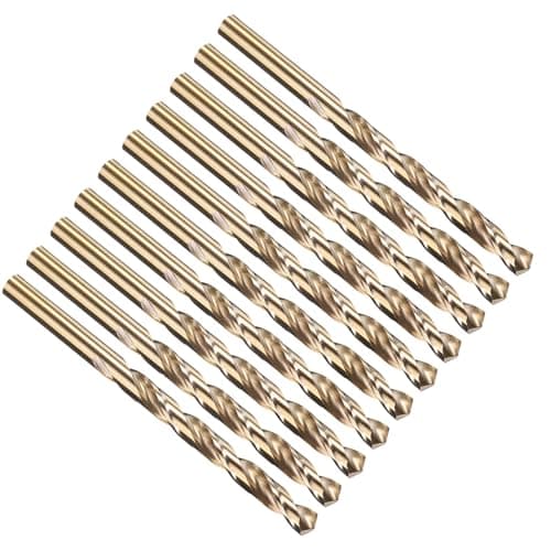Image of PATIKIL 6.7mm Drill Bit 17/64", M35 Cobalt 5% High-Speed Steel Jobber Straight Shank 135° Gold Finish for Stainless Steel Hard Metal - 10 Pack