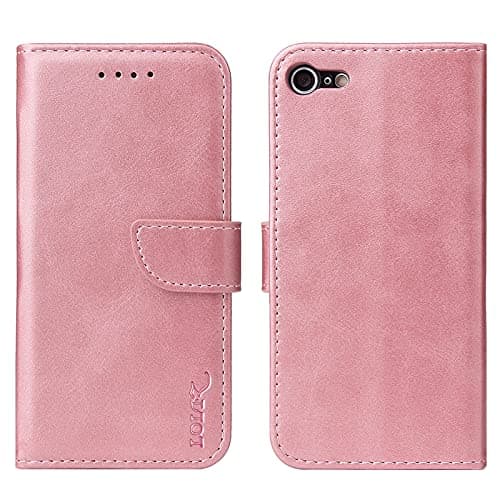 Image of LOLFZ Wallet Case for iPhone 6 Plus/6S Plus, Vintage Leather Book Case with Card Holder Kickstand Magnetic Closure Flip Case Cover - Rose Gold