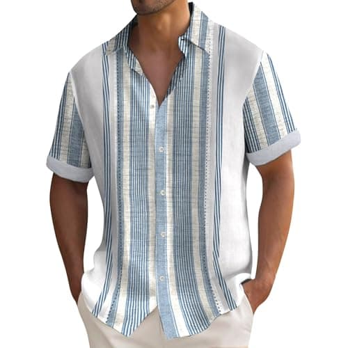 Image of Mens Short Sleeve Shirt Short Sleeved Shirt Mens Shirt Mens Shirts Party Shirt Linen Shirts Men Mens Shirts Mens Hawaiian Shirts UK Casual Shirts for Men UK Casual Shirts Turquoise M