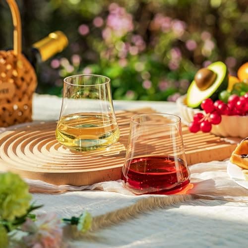 Image of Imourari Stemless Wine Glasses 4 Set: 450 ml Hand Blown Lead-Free Crystal Red Wine Cups for Red & White Wine - Gifts for Anniversary Party Birthday