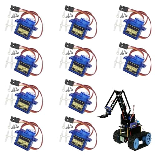 Image of 10 Pcs SG90 Servo Motor, SG90 9G Micro Servo Kit for RC Robot Arm Helicopter Airplane Remote Control, Metal Geared Motor Kit, Compatible with Arduino