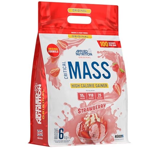 Image of Applied Nutrition Original Critical Mass - Weight Gainer with MCT Powder, High Calorie Protein Powder Mass Gainer (6kg - 25 Servings) (Strawberry)