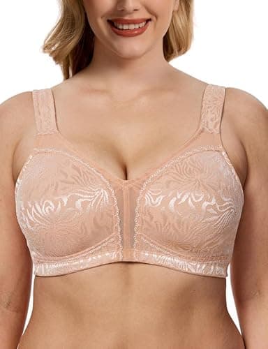 Image of WingsLove Women's Full Coverage Plus Size Everyday Bra Minimizer Wireless Non Padded Wide Straps Comfort and Support for Large Bust(Pink Nude,36G)
