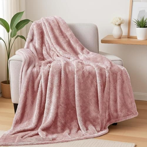 Image of Exclusivo Mezcla Plush Fuzzy Fleece Throw Blanket 127x178 CM, Super Soft, Fluffy and Warm Blankets for Couch, Bed, All Season Use, Dusty Pink