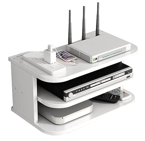 Image of HOMION Media Shelf WiFi Router Storage Box Floating Shelves TV Set-Top Rack Sky box, Wall-Mounted Multi-Layer Cable Management Storage Rack for Wall Decoration (White, 3 Tier)