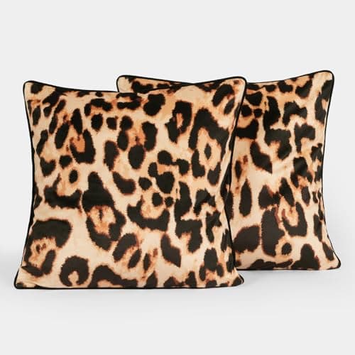 Image of OHS Pillowcases 2 Pack Leopard Print Matte Velvet Cushion Covers, Soft Cosy Fabric Bold Leopard Print Design Pillow Covers For Livingroom Bed Couch, 45x45cm