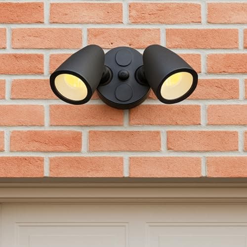 Image of CGC Lighting Black Twin LED Spotlight Floodlight Outdoor Wall Light 2 Head Spot Security Adjustable Head Garden Porch Patio Lamp Slim Modern New Garage Shed (Security Light)
