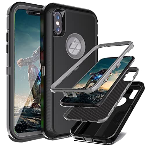Image of YmhxcY for iPhone XS Max Case Shockproof Dropproof Dust-Proof Drop Proof 3-Layer Durable Phone Case Heavy Duty Protection Phone Case Cover for Apple iPhone XS Max 6.5 inch-Black/Grey