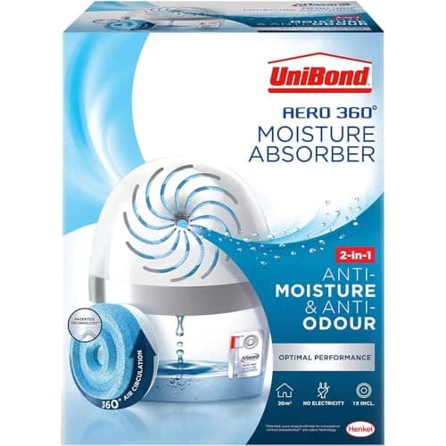 Image of UniBond AERO 360º Moisture Absorber, Ultra-Absorbent Dehumidifier, Helps to Prevent Condensation, Mould & Musty Smells, Refillable Condensation Absorber, 1 Device incl. 1 Refill Tab 450 g