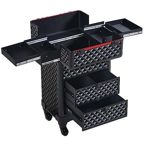 Image of Yaheetech Rolling Makeup Train Case with Drawers Professional Cosmetic Organizer Beauty Storage Case Travelling Trolley Box