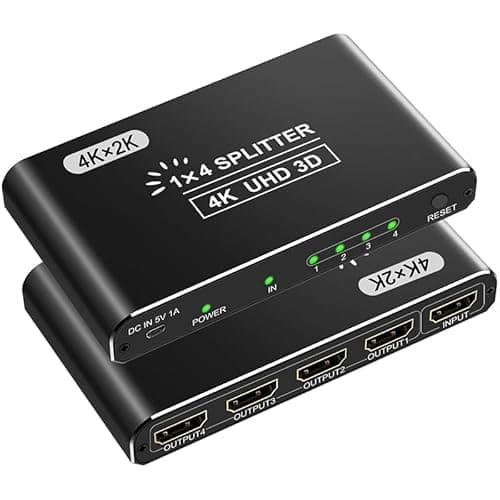 Image of IVIVTOR HDMI Splitter 1 in 4 out - 4K Aluminium hdmi-splitter 4 port supports HDCP1.4 3D UHD 1080P for HDTV Laptop PC - Mirror Mode Only, No Extended Display