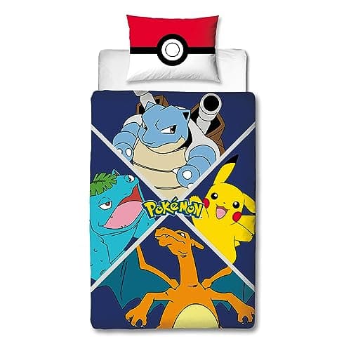 Image of Character World Pokemon Officially Licensed Divide Design Single Duvet Cover Set | Reversible 2 Sided Pikachu Characters Bedding Including Matching Pillow Case | Perfect For Kids Bedroom | Polycotton