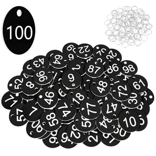 Image of Flintronic 100Pcs Plastic Number with Key Rings, Engraved Numbered Tags, Plastic ID Tag Table Numbers, Discs Number-Tags for Office, Hotel, Mailbox, Dormitory (1-100 Black)