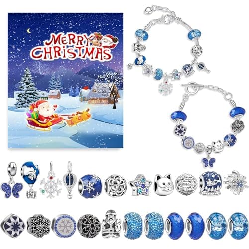 Image of Christmas Advent Calendar Bracelets 2024 for Girls 24 Days Xmas Countdown Calendar DIY Jewelry Making Kit Gift 22 Charm Beads 2 Bracelets for Kids Teens Women