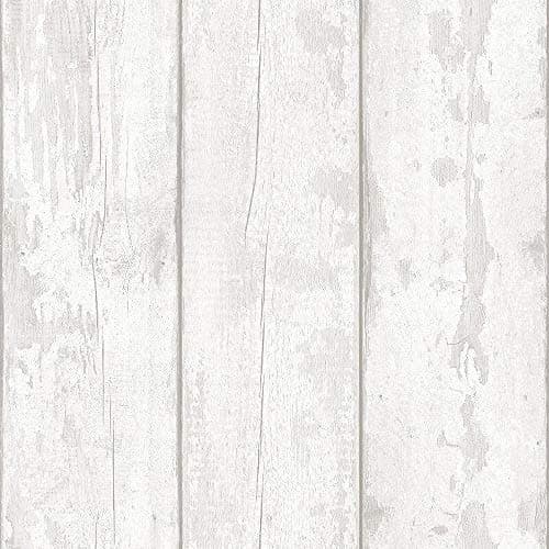 Image of White Washed Wood Panel Effect Wallpaper Worn Distressed Grey White Y�L