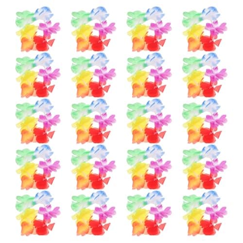 Image of UKCOCO 20 Pcs Hawaiian Flower Leis Wristbands (10 Pairs) - Elastic Hula Garland Bracelets for Beach Party, Hen Do & Festival - Tropical Fancy Dress Costume Accessories & Party Favours (Multicolour)