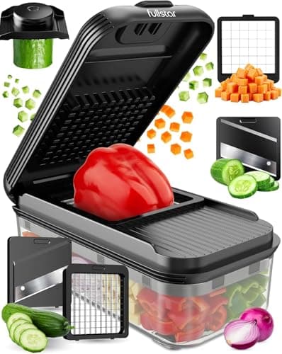 Image of Fullstar Vegetable Chopper & Slicer - Fast & Easy Dicer Cutter Mandoline Slicer for Veg Onion Cucumber Tomato Potato Carrot - Kitchen Essentials Gadgets & Accessories (Mini 2-in-1, Black)