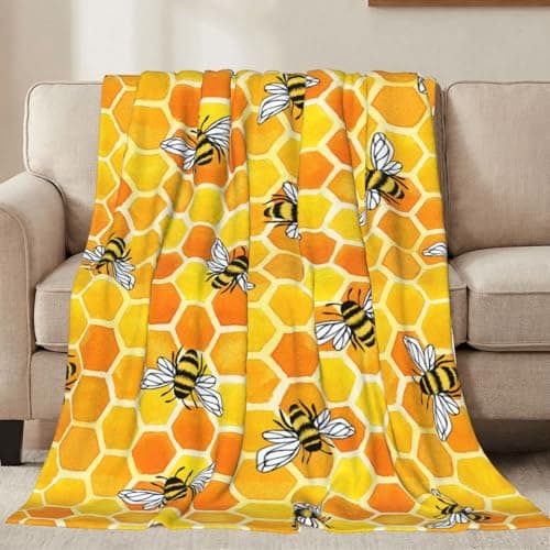 Image of Jbofyee Cute Bees Yellow Honeycomb Throw Blankets All Season Ultra Soft Warm Bee Fleece Blanket for Home Bed Sofa Couch Chair Outdoor Travel Camping 40x30 Inch