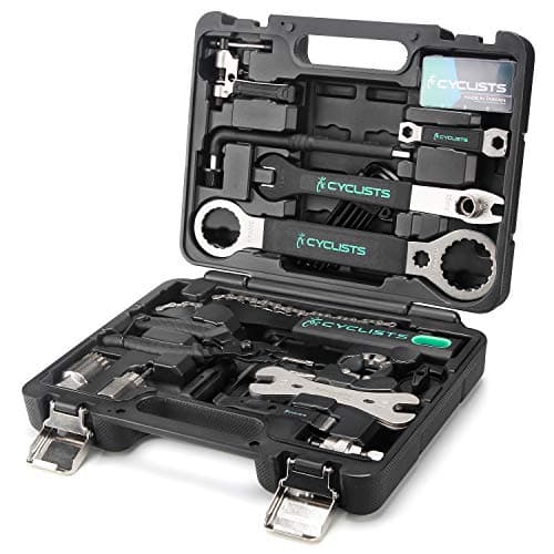 Image of cyclists 23 Piece Bike Tool Kit - Bicycle Repair Tool Box Compatible - Mountain/Road Bike Maintenance Tool Set with Storage Case