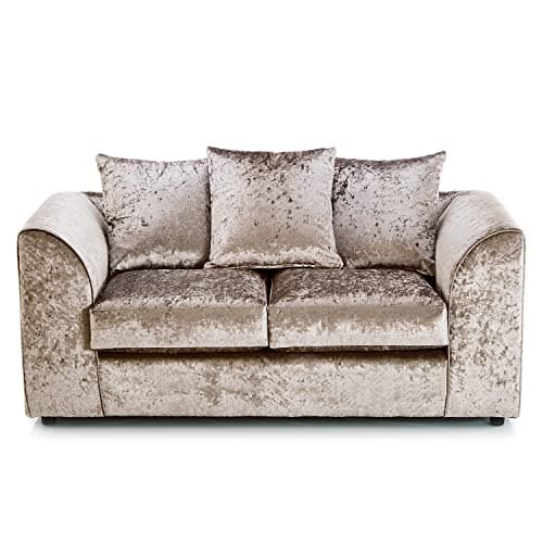 Image of Furnishings For Less UK New 2 Seater Sofa Mink Crushed Velvet Fabric Sofa | Crystal Scatter Back (Mink, 2 Seater)