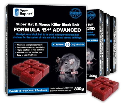 Image of Pest Expert Advanced Rat & Mouse Poisoning Bait Blocks (1.2kg) Strongest Super Strength Rat Poison, Fast-Acting Single Feed Rodent Killer (4 x 300g - 60 Bait Blocks)