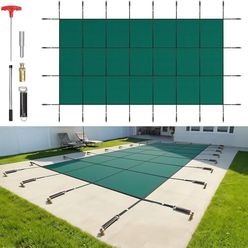 Image of VEVOR Swimming Pool Cover Pool Safety Cover Inground Safety Pool Cover Green Mesh Solid Pool Safety Cover for Swimming Pool Winter Safety Cover (16x32FT)