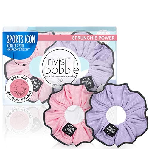 Image of Invisibobble Sprunchie Spiral Hair Ring - Donut Run with Scissors - Athleisure Duo- Scrunchie Stylish Bracelet, Strong Elastic Grip Coil | Gentle for Thick Hair – With Night Reflective Trim
