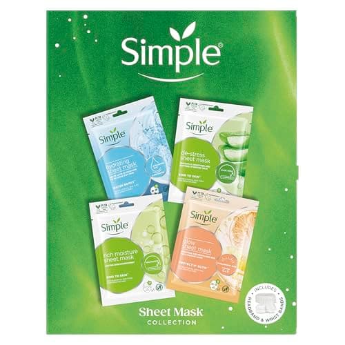 Image of Simple Sheet Mask Collection Gift Set with four of our favourite sheet masks, two wristbands and a headband perfect for any occasion 4 piece