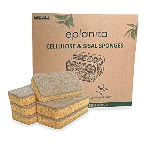 Image of eplanita Natural Plant Based Scrub Sponges (6 Pack), Non-Scratch, Biodegradable Eco Scourers for Kitchen and Bathroom