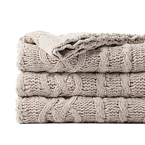Image of Battilo Chenille Throw Blanket for Sofa, Soft Warm Cozy Knitted Blanket Textured Chair Sofa Settee Throw Bed Blanket, Light Grey 130x170cm