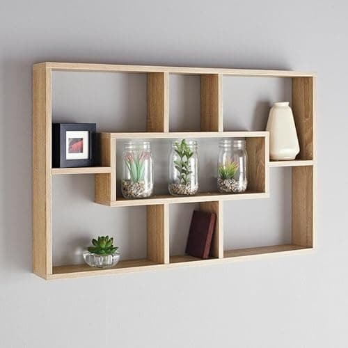 Image of Homme Concept - Multi Compartment Space Saving Floating Display Shelves Storage Shelf Organiser Unit Home Decor Bookshelf (Oak Effect)