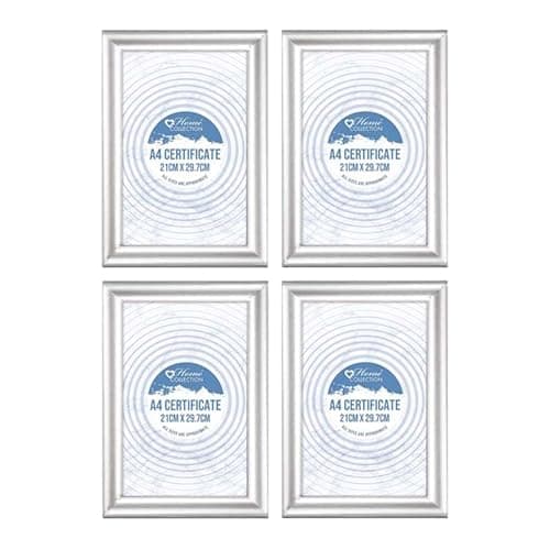 Image of M1SS (Set of 4) - A4 Silver Photo Frame Glass Front A4 Size Wood Picture Frames Certificate Posters Freestanding and Wall Mountable, 21cm x 29.7cm Picture Frame Set for Home Office Wall Décor