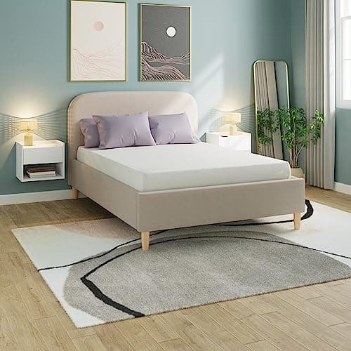 Image of GFW Florence Boucle Ottoman Storage Bed, Gas End Lift Under Bed Storage, Fabric Upholstered Bed Frame With Wooden Legs, King Size L213 x W165 x H114cm