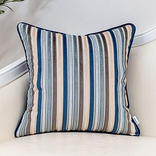 Image of Yangest Blue Striped Throw Pillow Cover Multicolor Velvet Cushion Cover Modern Bohemian Pillowcase for Sofa Couch Bedroom Living Room Home Christmas Decoration,16x16 Inch