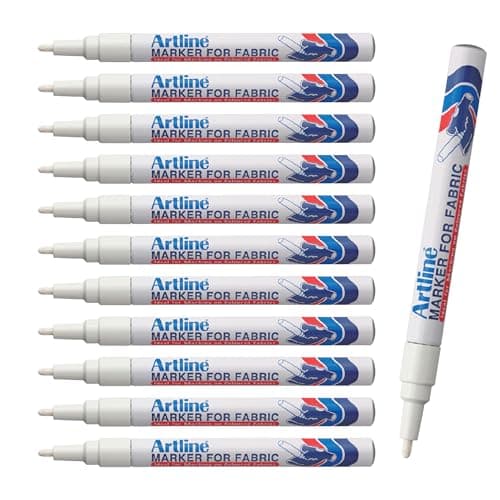 Image of Artline Pack of 12 Laundry Marker Pens (White). Wash Resistant Fabric Pens Permanent for Clothes or Dark Linen, Fast Drying Clothes Marker Pens, No Fade After Washing - Genuine Artline Fabric Markers