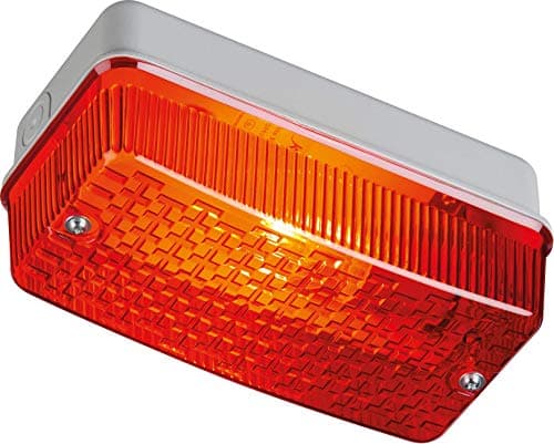 Image of Knightsbridge IP65 Bulkhead Lamp Holder with Red Prismatic Diffuser and Aluminium Base, E27, 100 W, White