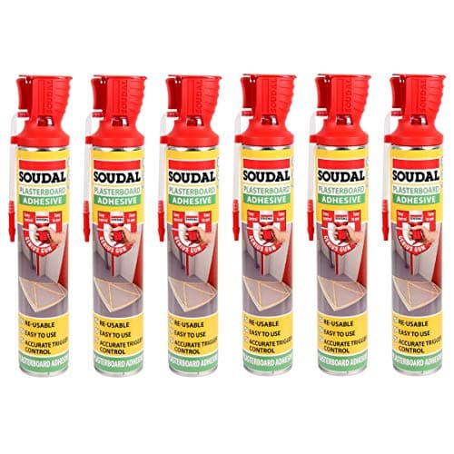 Image of 6X Soudal Plasterboard Adhesive Expanding Foam Dry Fix Genius Gun - 750 ml
