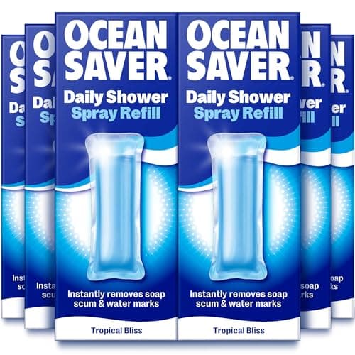 Image of OceanSaver Daily Shower Cleaner | Eco-Friendly Shower Cleaning Spray | Removes Soap Scum, Prevents Limescale | Sparkling Shine | Vegan, Plastic-Free & Cruelty-Free (6 x 10ml Refills)