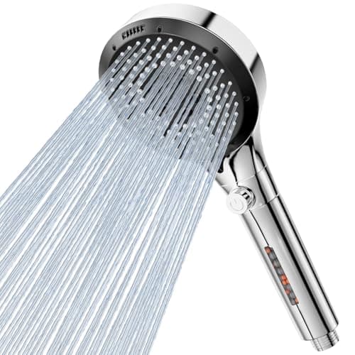 Image of Vinabo Hard Water Filter Shower Head, High Pressure Shower Heads with 6 Modes, Water Saving Shower Head with Pause Switch for Residual Chlorine Remove (Silver/Chrome)