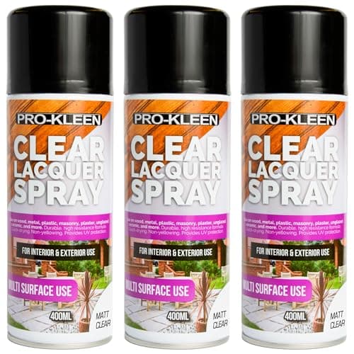 Image of Pro-Kleen Clear Lacquer Spray - Protects and Seals - for Metal, Wood, Plastics & Ceramics - Fast Drying Formula for Interior and Exterior Surfaces - Clear, Durable & Flexible - (Matt, 3 x 400ml)